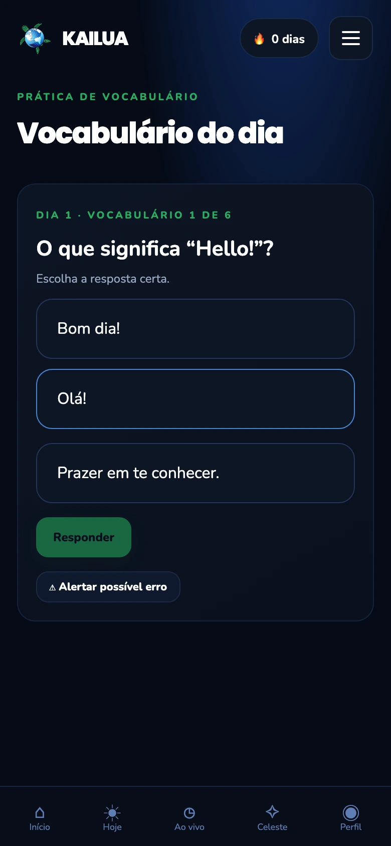 Exercício de vocabulário no Kailua