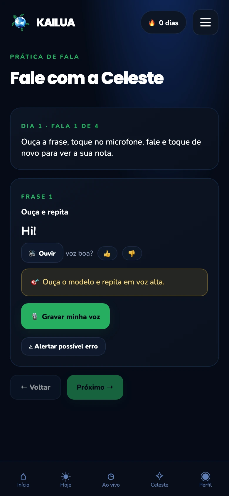 Prática de fala com a Celeste